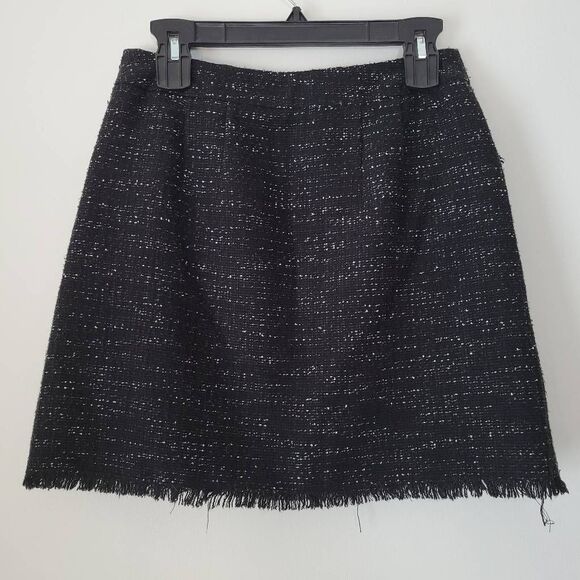 Ann Taylor LOFT Black Tweed Fringe Hem A-Line Mini Skirt Size 2 Lined Classic Wo - Picture 7 of 7